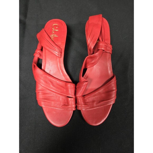 Cole Haan Women's Red Leather Wedge Red Sandals Size| 8 1/2 AA - Picture 2 of 7
